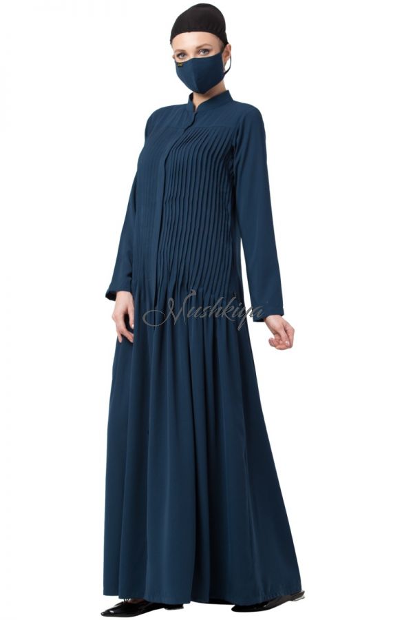 Mushkiya-Front open Dress With Pin Tucks-Not An Abaya