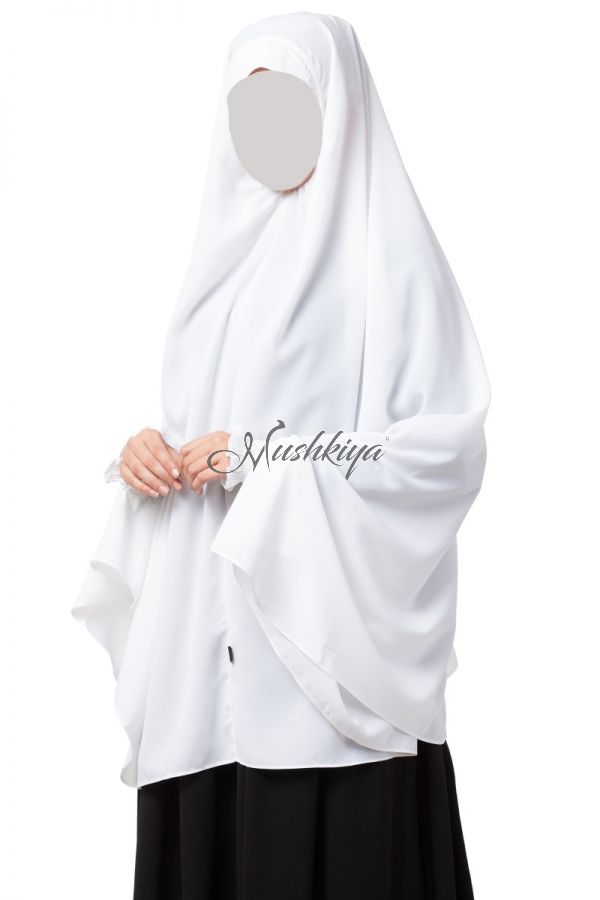 White Khimar-Prayer Hijab With Sleeves 