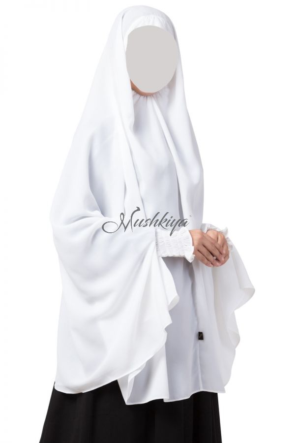 White Khimar-Prayer Hijab With Sleeves 