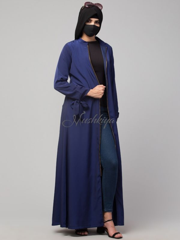 Front Open Dress With Zipper And Designer Sleeves.