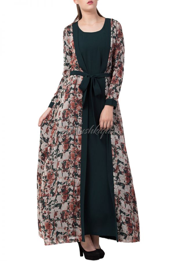 Mushkiya-Modest Dress With Attached Shrug and a Matching Belt-Not An Abaya