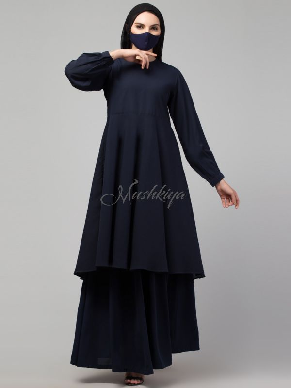 Modest Co-ord Set: Loose-Fit Long Top with Elasticated Sleeves and Flared Skirt, Ideal for Students and Working Women