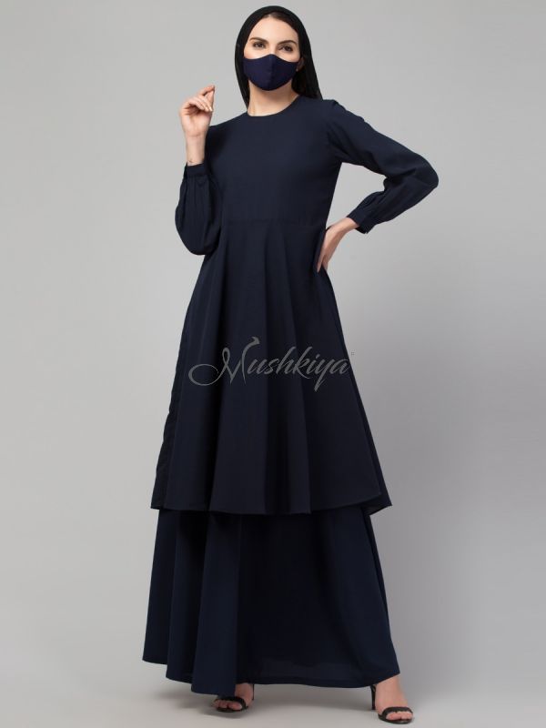 Modest Co-ord Set: Loose-Fit Long Top with Elasticated Sleeves and Flared Skirt, Ideal for Students and Working Women