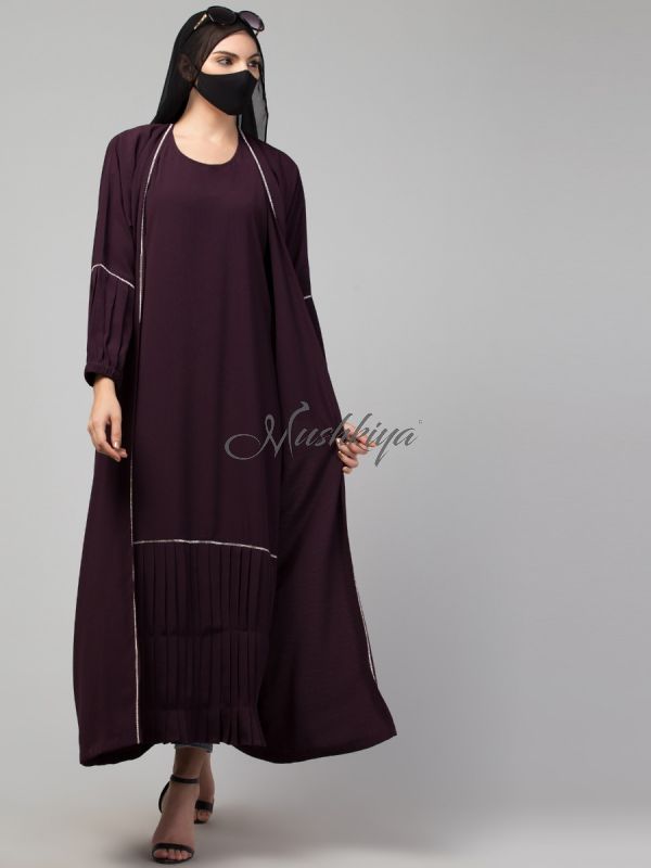 Stonework Occasion Wear Abaya: Attached Shrug, Pleated Hem, Premium CYE Crush Fabric