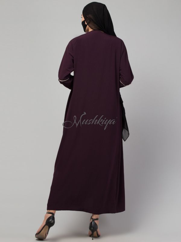 Stonework Occasion Wear Abaya: Attached Shrug, Pleated Hem, Premium CYE Crush Fabric