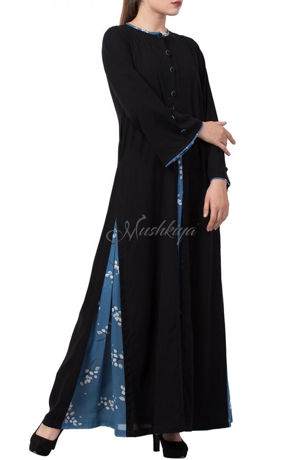 Mushkiya-Modest Dress With Umbrella Like Flare and Matching Fabric Buttons-Not An Abaya