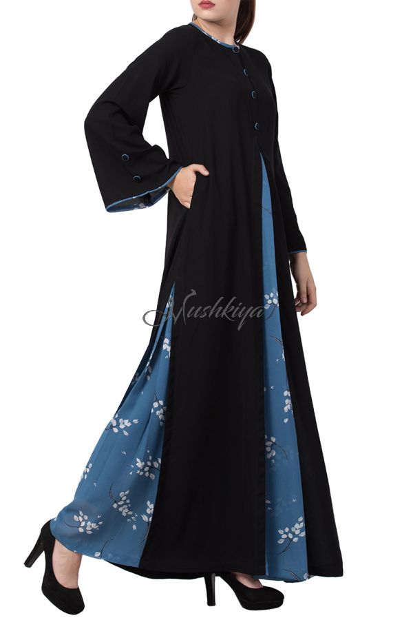 Mushkiya-Modest Dress With Umbrella Like Flare and Matching Fabric Buttons-Not An Abaya