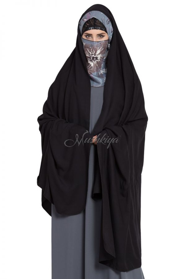 Irani Chadar-Rida Hijab with Detachable Nose Piece-Black