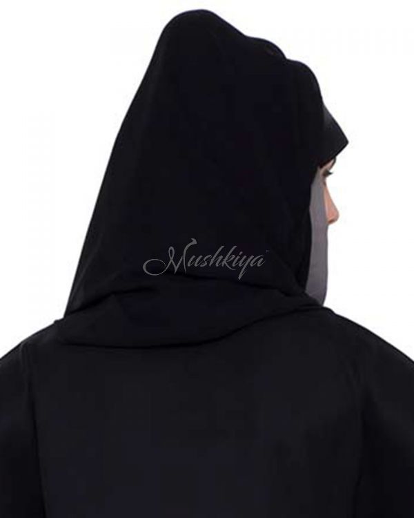 Black Georgette Hijab With Grey Color Border