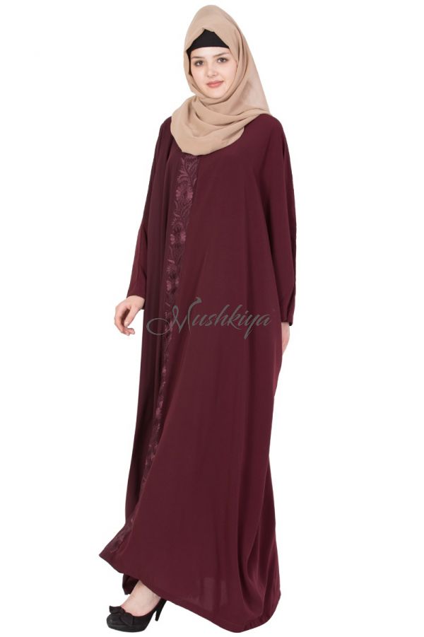 Kaftan Abaya With Embroidery -Maroon