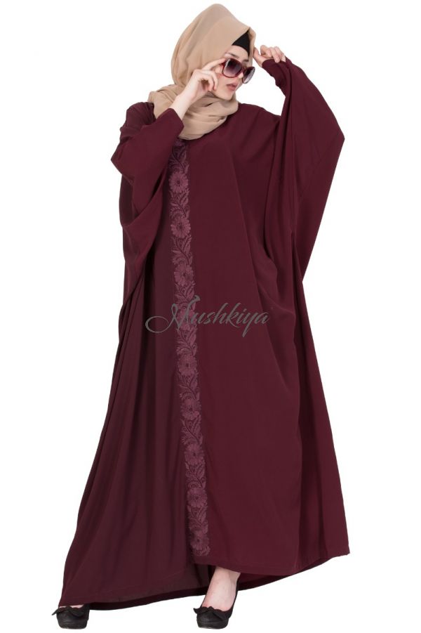 Kaftan Abaya With Embroidery -Maroon