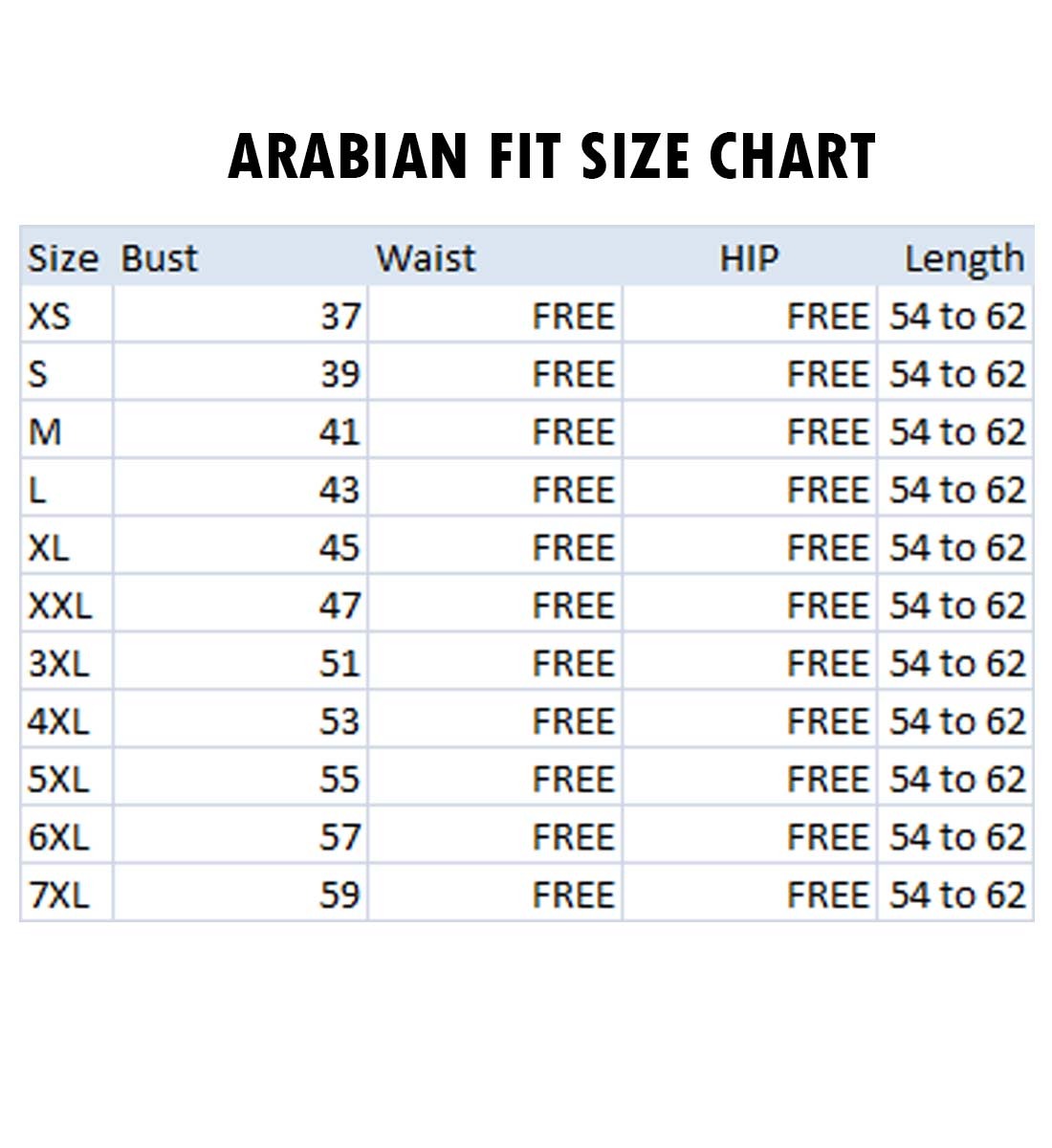 Arabian Size Chart